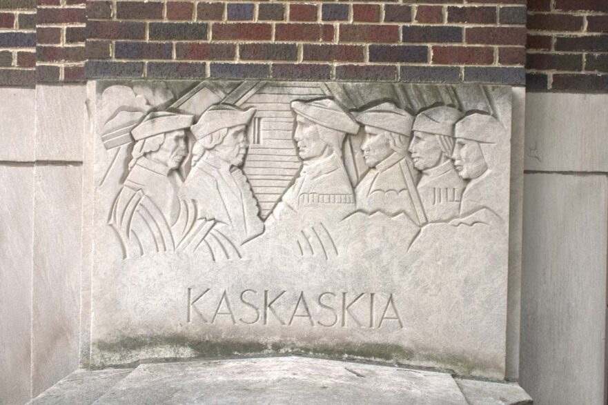 Relief carved depicting Kaskaskia on the north entrance, 119th Street in the 1938 addition, circa 2021