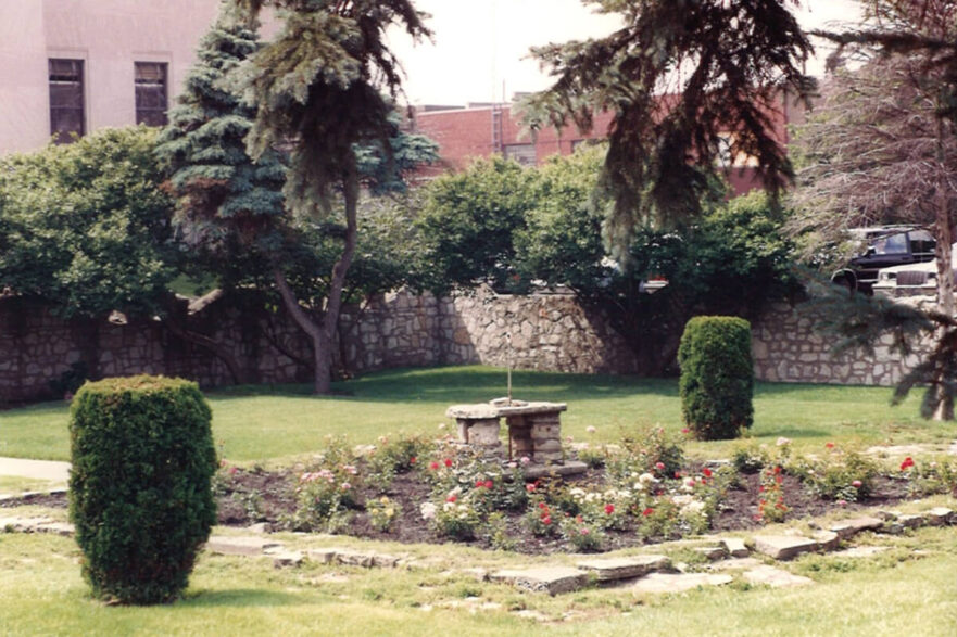 Circa 1995 note the stone retaining wall in the background surrounding the park.