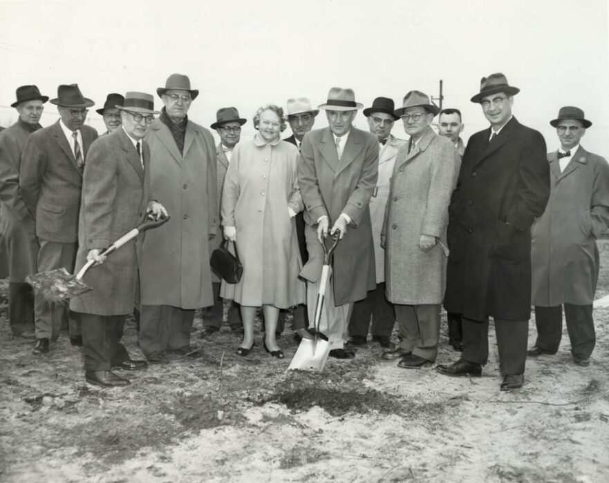 Ground breaking March 30, 1959, Thornsen, Wiley, Schonert, Gavit, Caldwell, Miller, Allen, Scott, Besozzi, Smith, Klooster, Eggers, Ignelzi