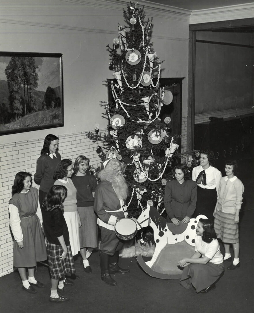 Christmas tree in Hammond High School, circa 1950