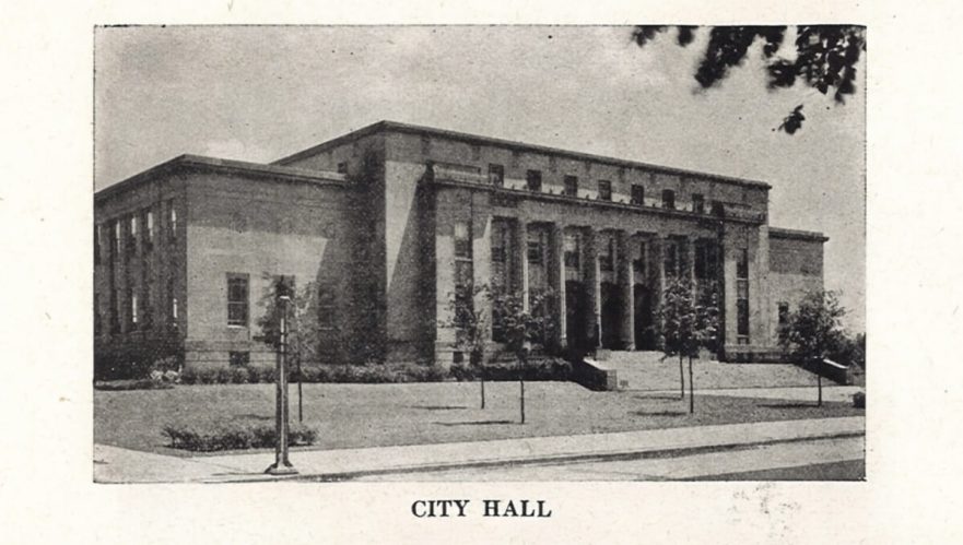 West and northwest façade of City Hall as displayed in a publication from 1951.